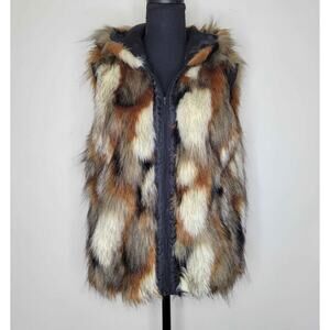 AMERICAN EAGLE Faux Fur Hooded Full Zip Vest sz M